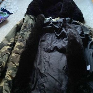 K zell camo winter coat faux fur hood